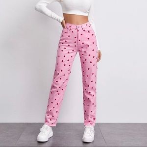 NWOT Heart Print Pink Jeans